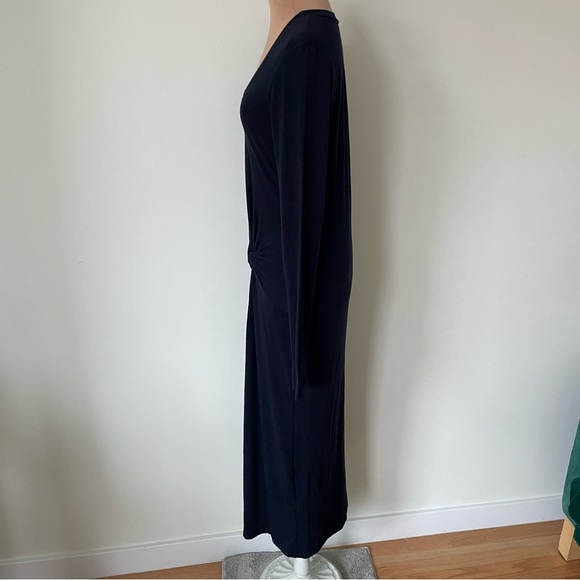 ANTHROPOLOGIE Sundry Twist-Front Side Slit Navy Blue Long Sleeve Midi Dress 2/M - Picture 6 of 12